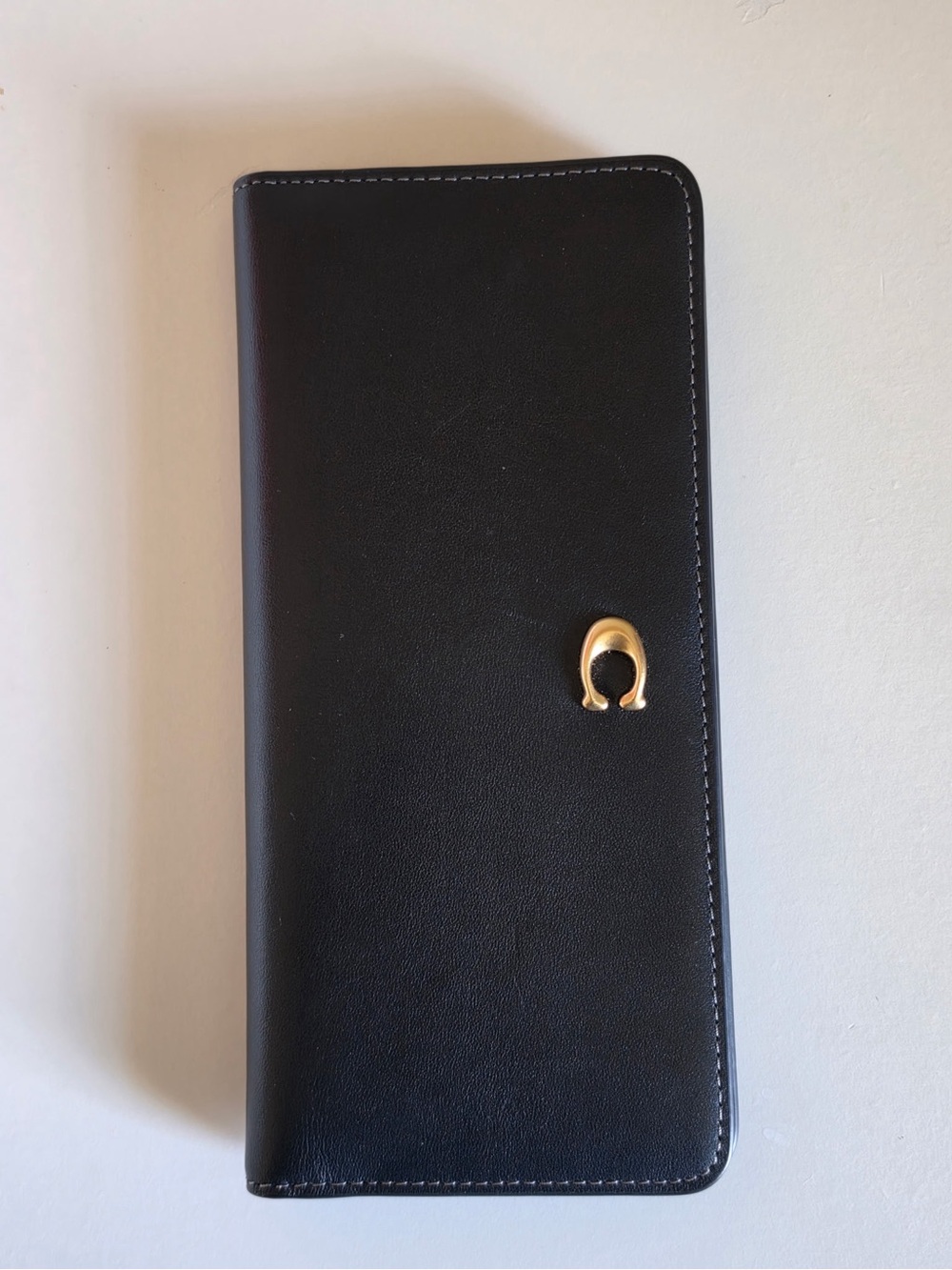 Black Coach Wallet Refined Calf Leather Bifold with Gold Hardware